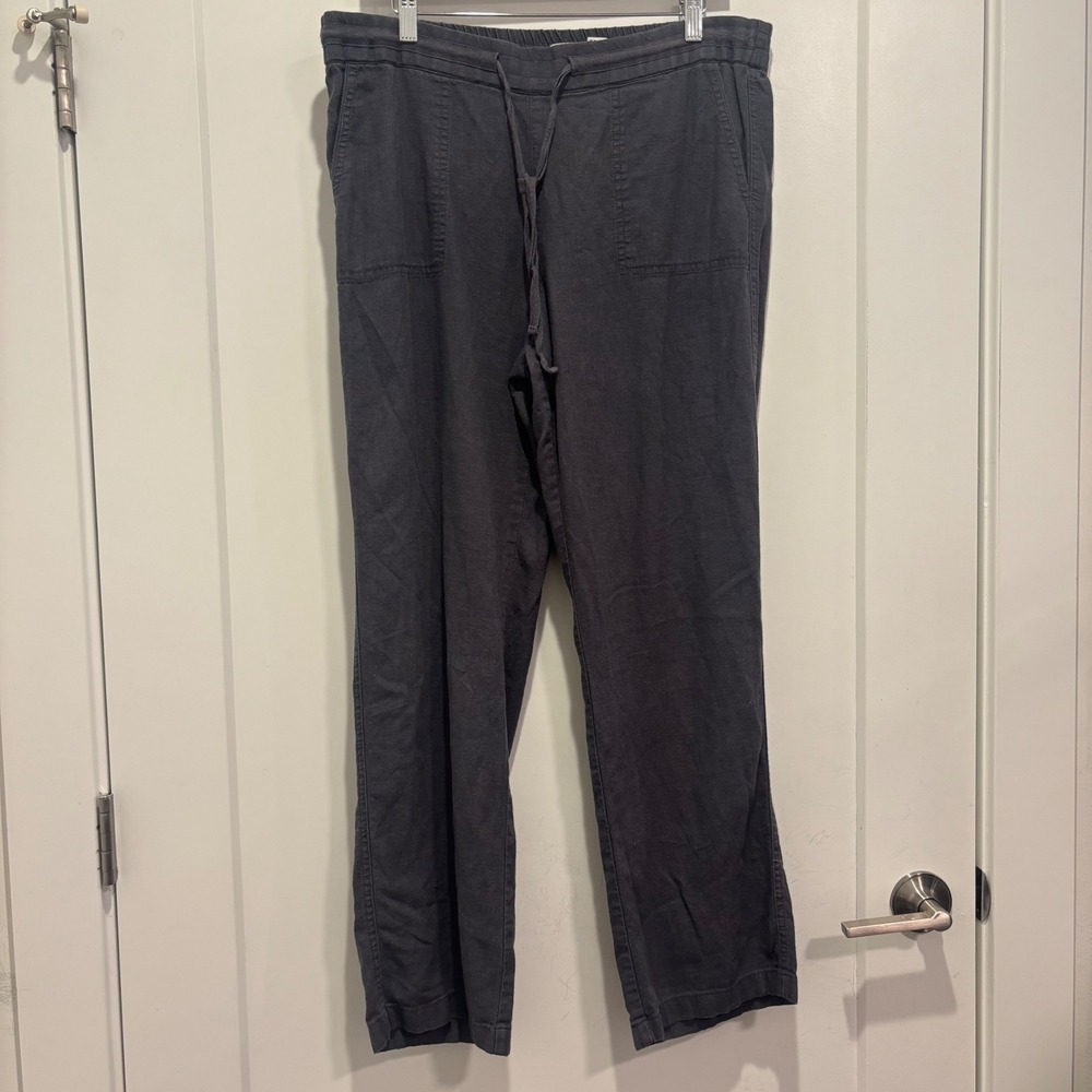 Susina Charcoal Grey Linen Blend Drawstring Straight Leg Pants Womens Large